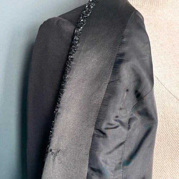 Vintage Laurence Kazar Beaded Silk Tuxedo Blazer | Size 6 | Black Evening Jacket - Picture 7 of 9